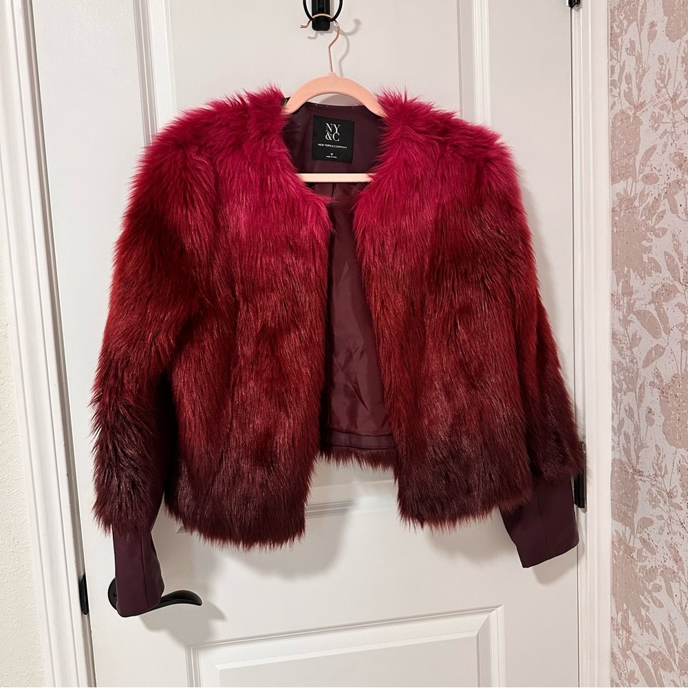 New York & Company Rich Burgundy Teddy Jacket